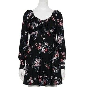 Lily Rose Small Dark Floral 'Emma' Dress-Skater-Elastic Scoop Neck-Tie Close